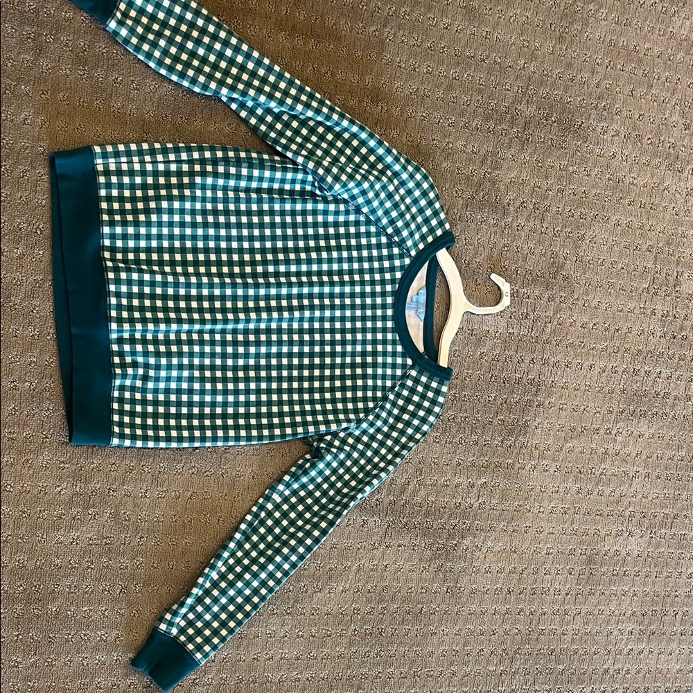Draper James Teal and White Gingham Long Sleeve Top